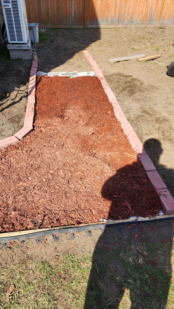 backyard woodchip path another angle